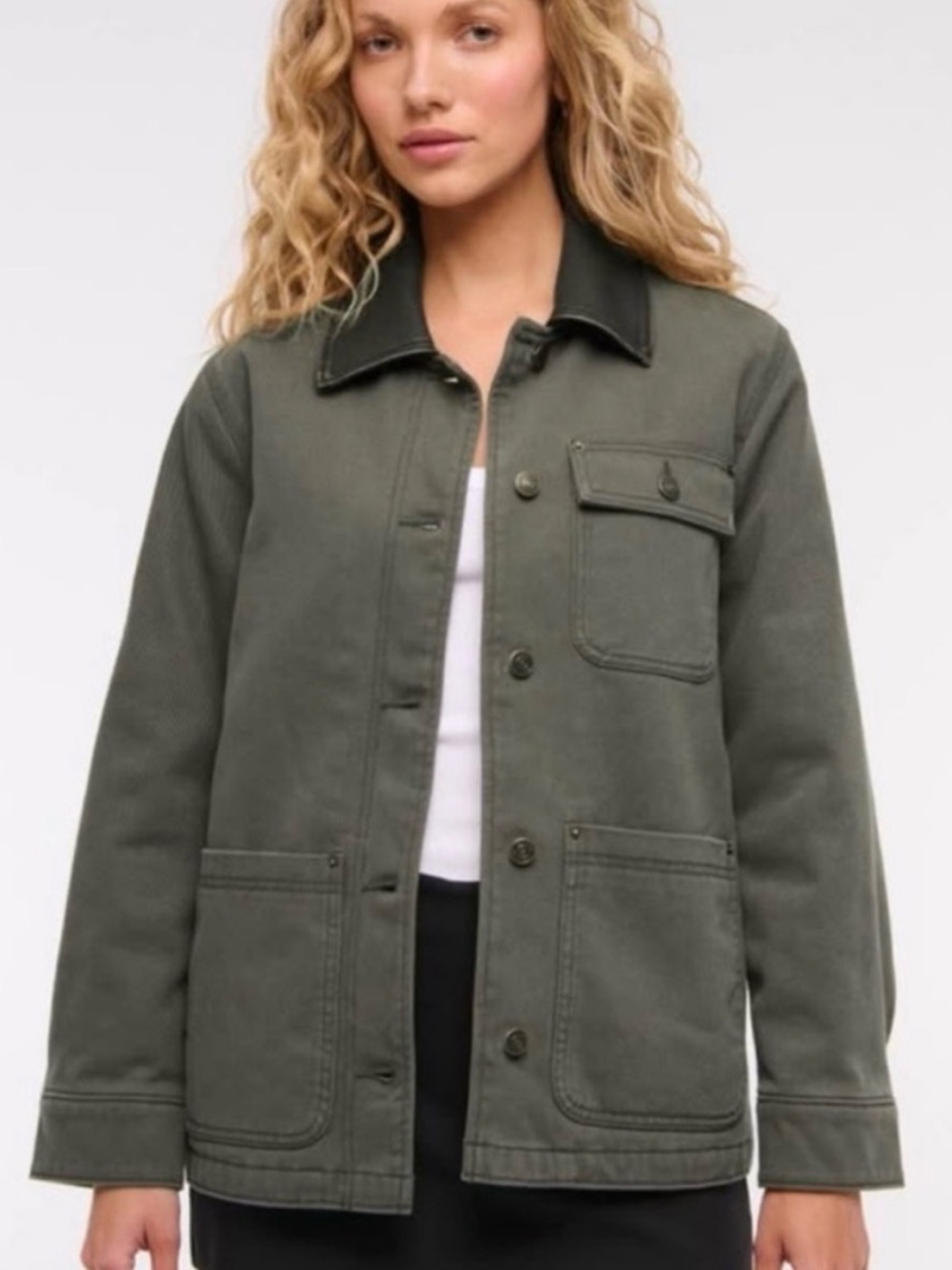 Abercrombie & Fitch Olive Utility Jacket with Contrast Collar - Picture 1 of 3